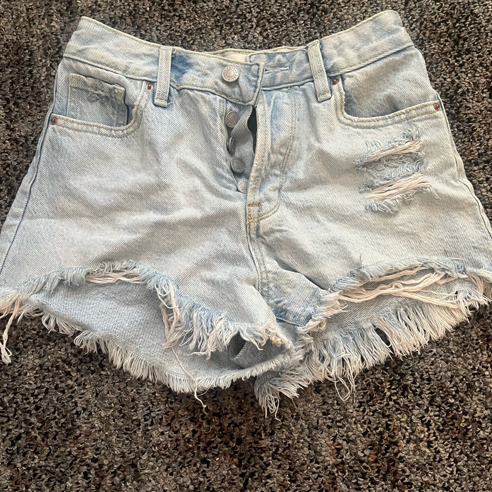 Women's Light Blue Distressed Denim Shorts